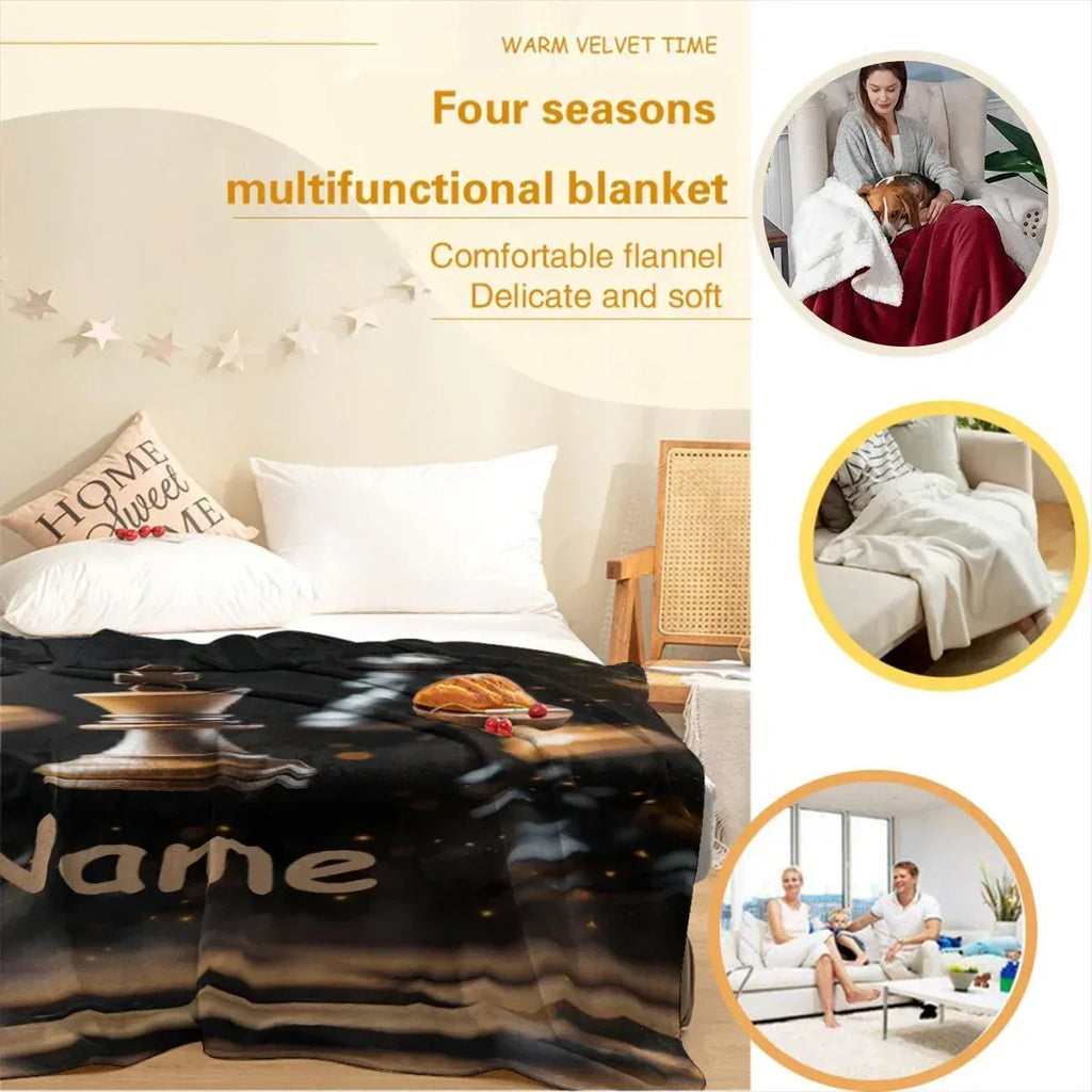Personalized Chess Blanket: Grandmaster Soft Flannel Fleece Throw, Custom Name Gift