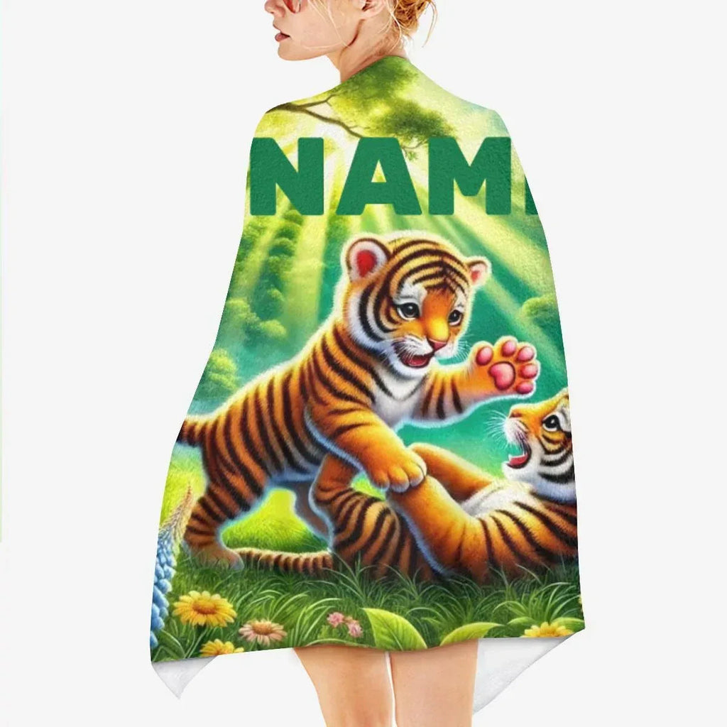 Personalized Jungle Tiger Beach Towel: Custom Name Microfiber Swimming Pool Towel