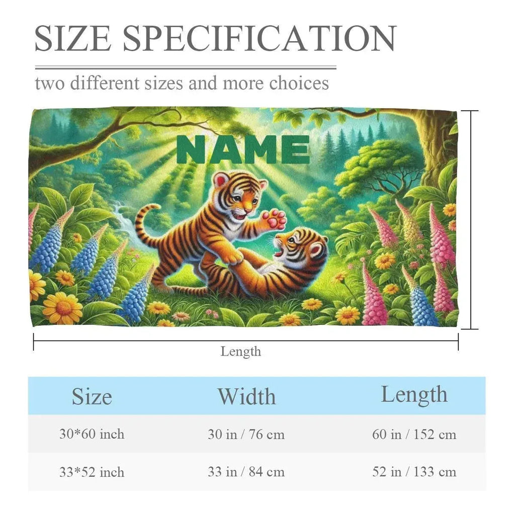 Personalized Jungle Tiger Beach Towel: Custom Name Microfiber Swimming Pool Towel