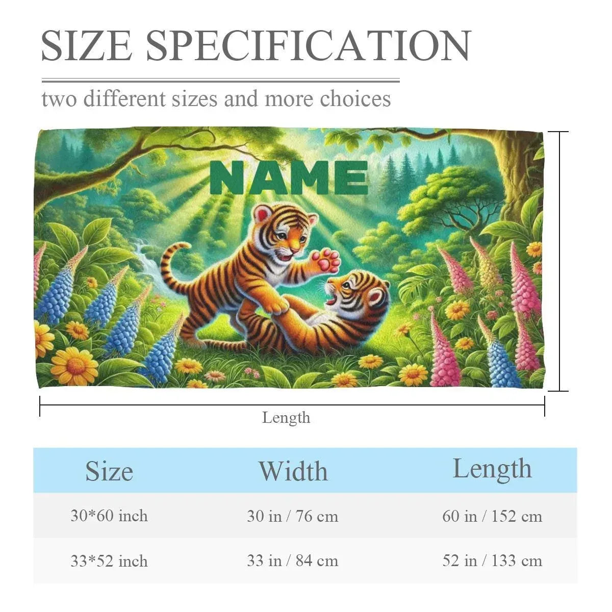 Personalized Jungle Tiger Beach Towel: Custom Name Microfiber Swimming Pool Towel