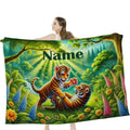 Personalized Tiger Blanket: Enchanted Forest Jungle Adventure Throw, Soft Flannel Fleece Throw