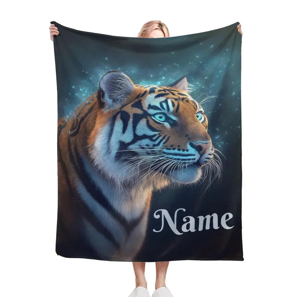 Personalized Tiger Blanket: Starry Night Jungle Throw, Soft Flannel Fleece Name Gift