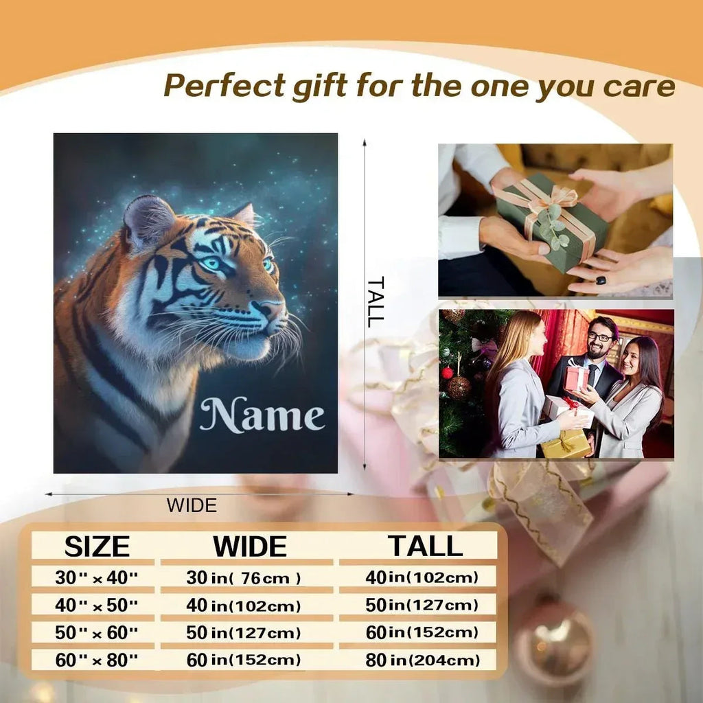 Personalized Tiger Blanket: Starry Night Jungle Throw, Soft Flannel Fleece Name Gift