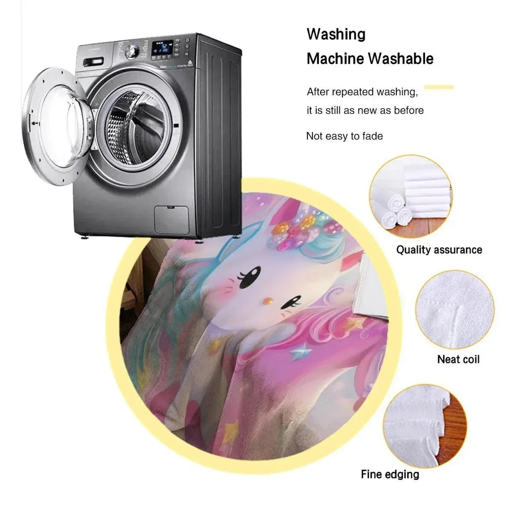 Personalized Kitty& Unicorn Fleece Blanket: Custom Name Throw, Soft Flannel
