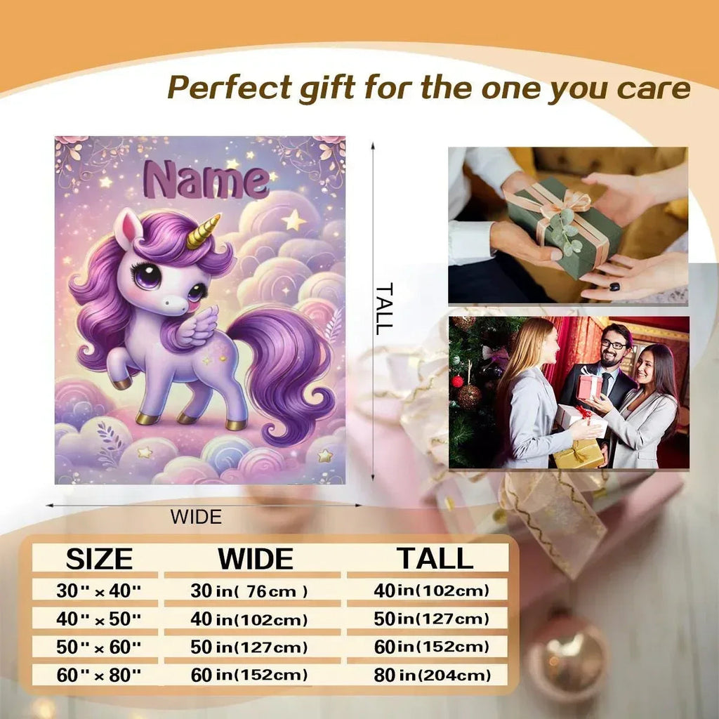 Personalized Unicorn Blanket: Enchanted Purple Fantasy Throw, Flannel Fleece Name Gift