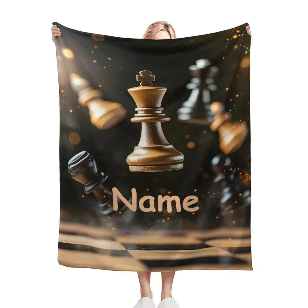 Personalized Chess Blanket: Grandmaster Soft Flannel Fleece Throw, Custom Name Gift