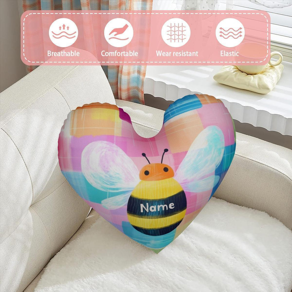 Personalized Bee Heart Pillow - Dutch Velvet Plush Nursery Decor Filled with Fluffy Cotton, Custom Name