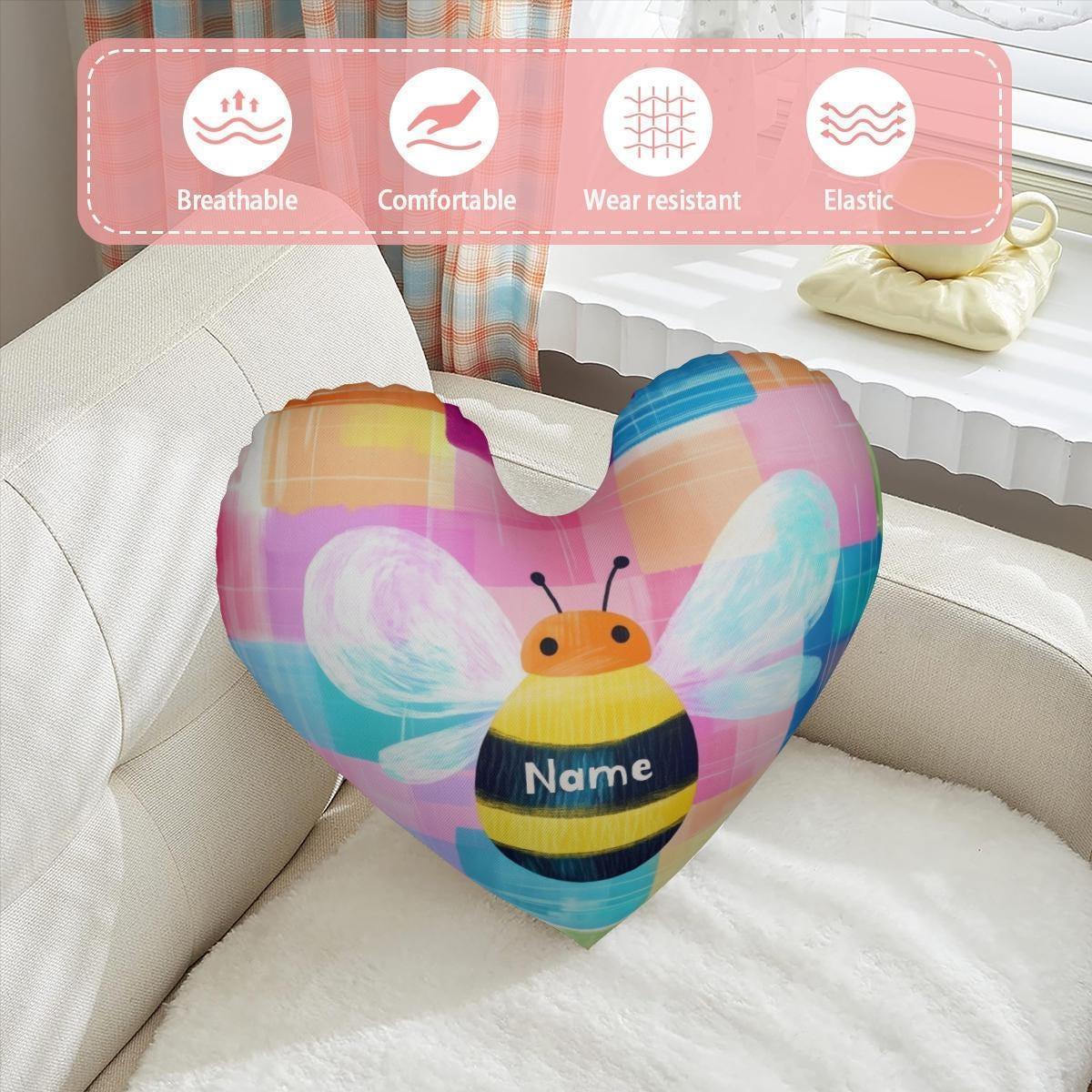 Personalized Bee Heart Pillow - Dutch Velvet Plush Nursery Decor Filled with Fluffy Cotton, Custom Name
