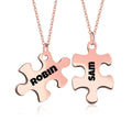 2 pcs - Engraved Puzzle Pieces Necklace Set - Stainless Steel Matching Pendants Custom Name Gift