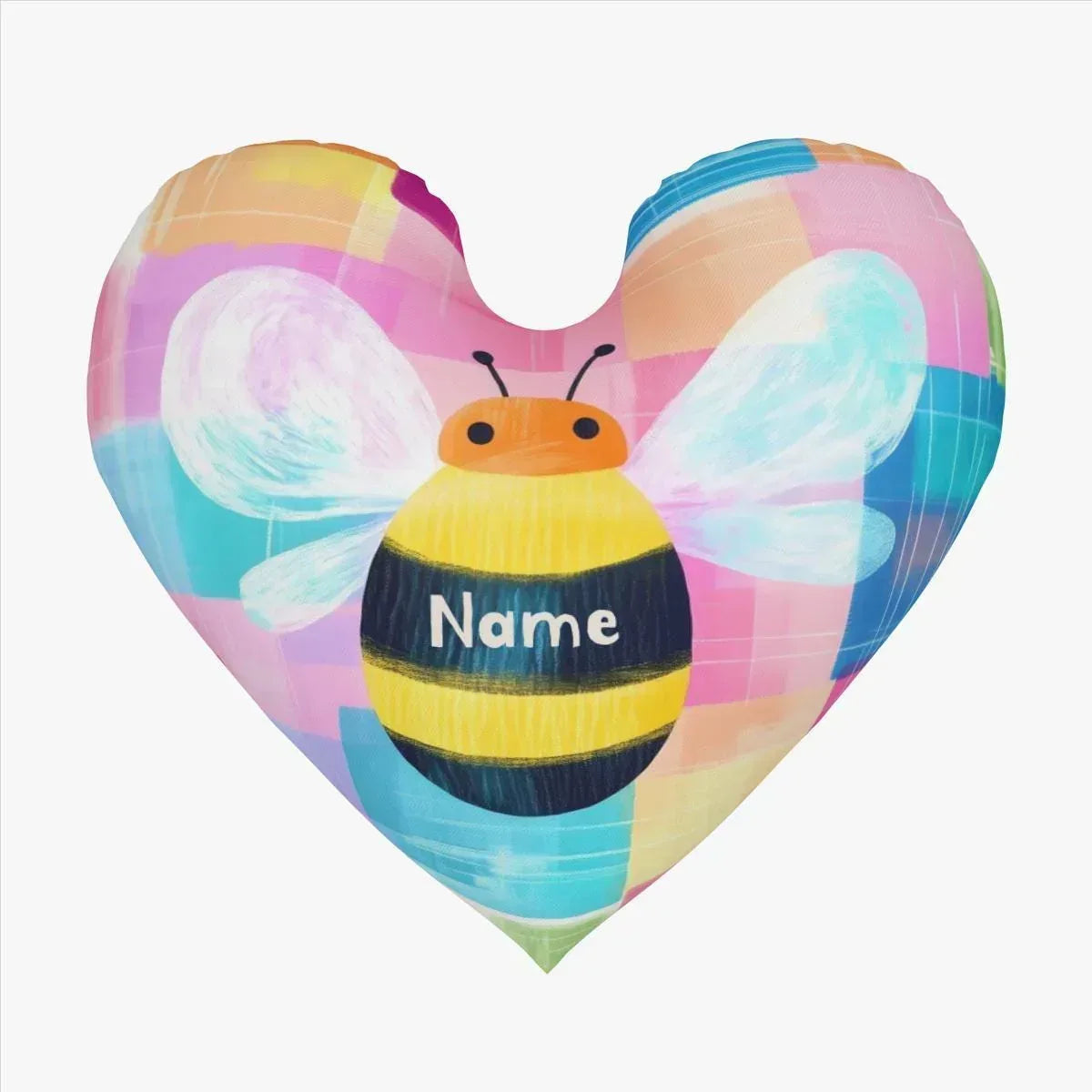 Personalized Bee Heart Pillow - Dutch Velvet Plush Nursery Decor Filled with Fluffy Cotton, Custom Name