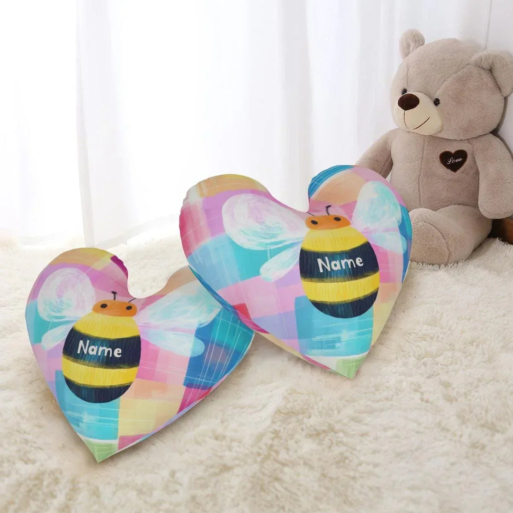 Personalized Bee Heart Pillow - Dutch Velvet Plush Nursery Decor Filled with Fluffy Cotton, Custom Name