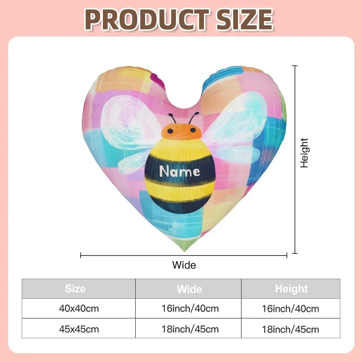 Personalized Bee Heart Pillow - Dutch Velvet Plush Nursery Decor Filled with Fluffy Cotton, Custom Name