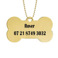Engraved Pet ID Tag - Personalized Bone Shape Dog Cat Name Tag Gold Silver