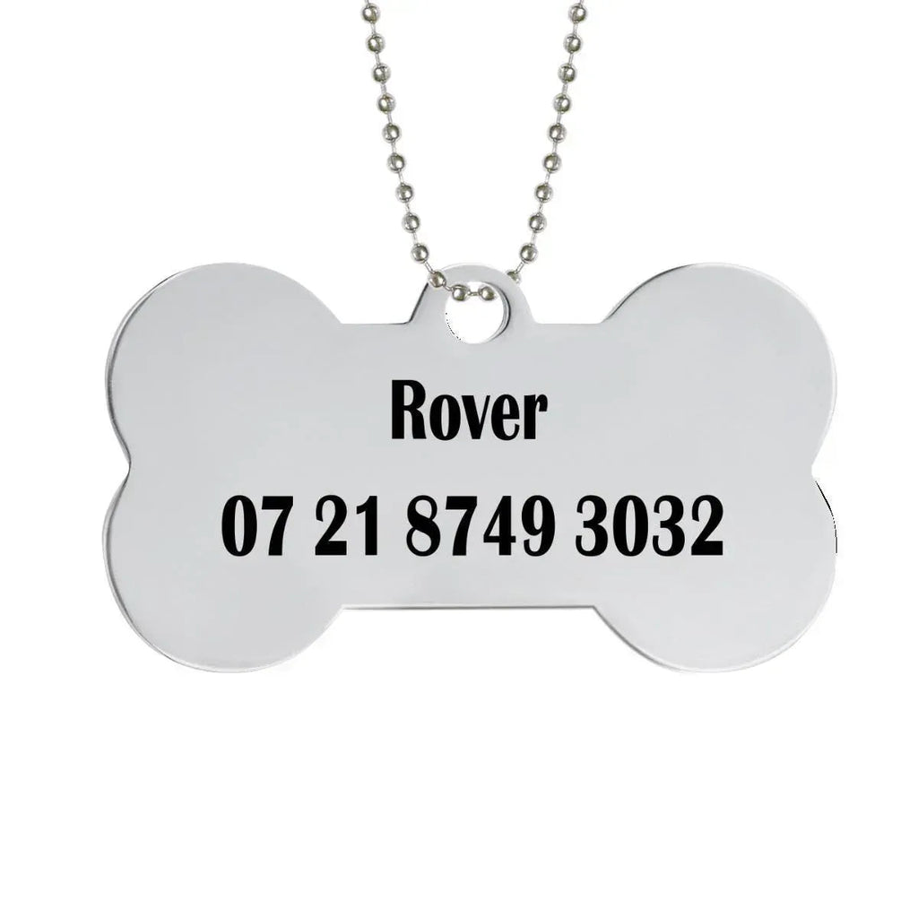 Engraved Pet ID Tag - Personalized Bone Shape Dog Cat Name Tag Gold Silver