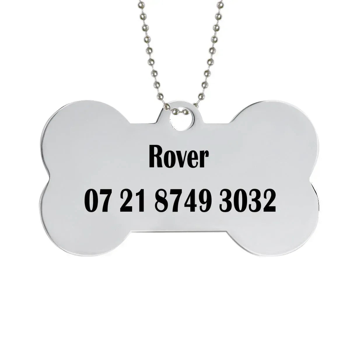 Engraved Pet ID Tag - Personalized Bone Shape Dog Cat Name Tag Gold Silver