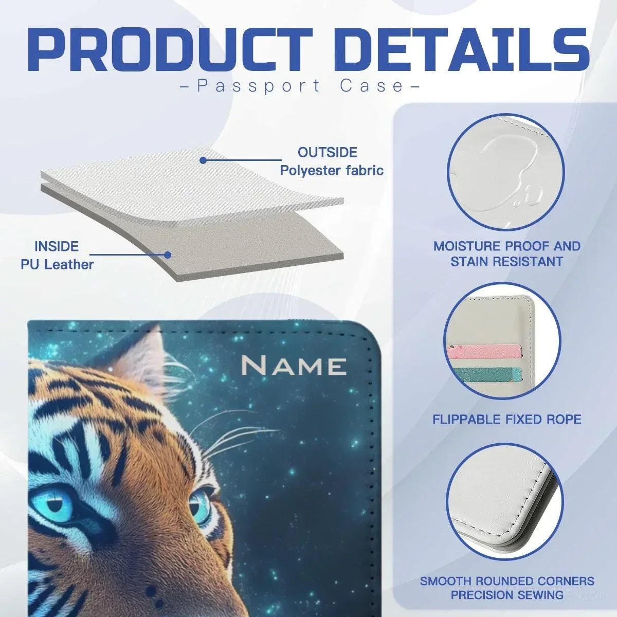 Personalized Tiger Passport Holder: Jungle Animal Design, Travel Gift, Holiday