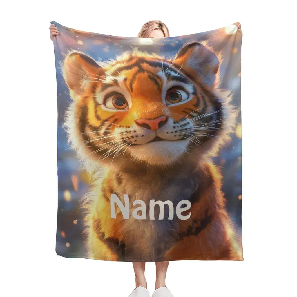 Personalized Baby Tiger Blanket - Soft Microfiber Jungle Throw Custom Name Gift