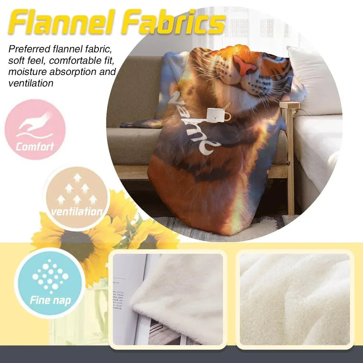 Personalized Baby Tiger Blanket - Soft Microfiber Jungle Throw Custom Name Gift