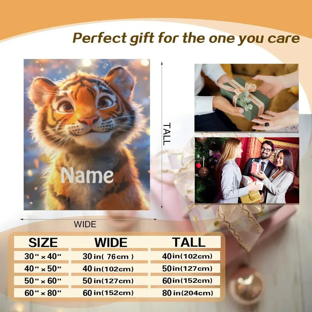Personalized Baby Tiger Blanket - Soft Microfiber Jungle Throw Custom Name Gift