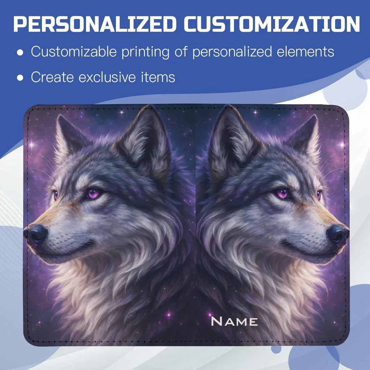 Personalized Galaxy Wolf Passport Holder: Cosmic Purple Travel Cover