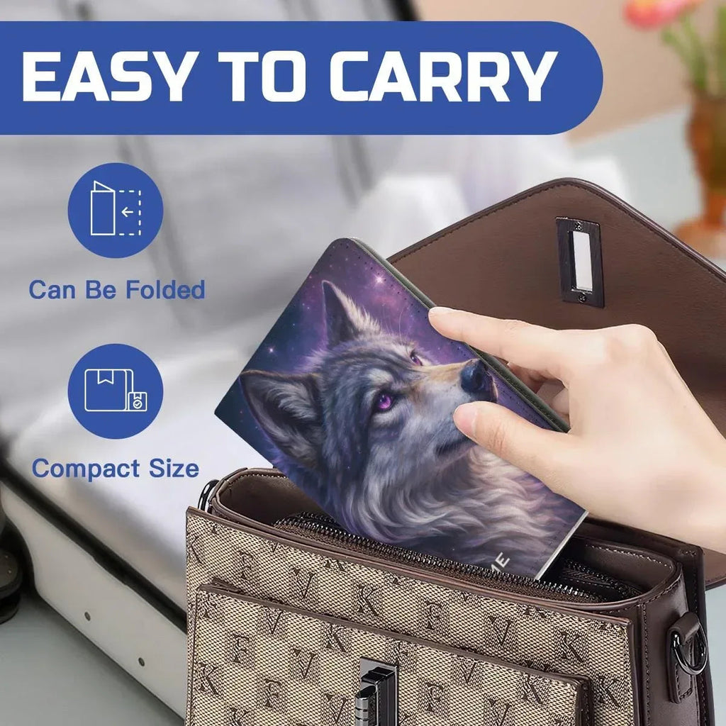 Personalized Galaxy Wolf Passport Holder: Cosmic Purple Travel Cover