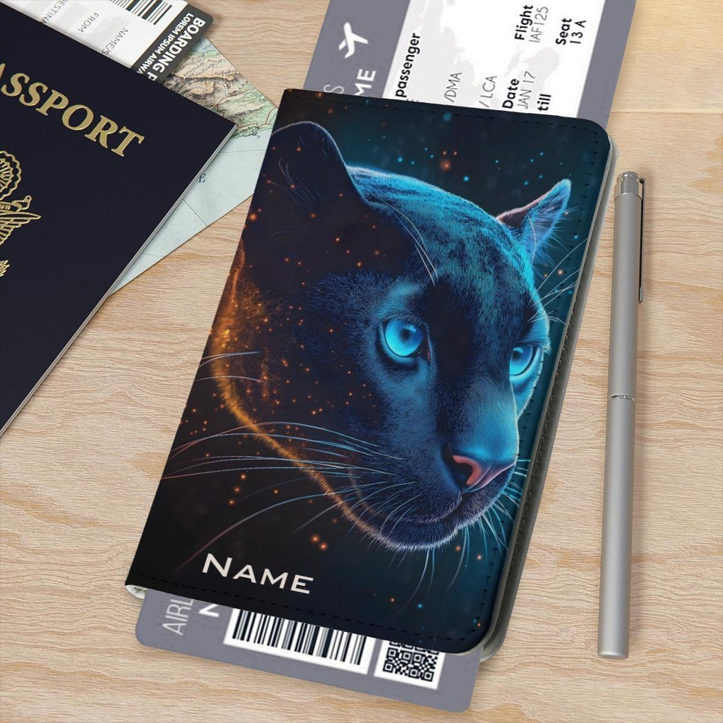 Personalized Celestial Panther Passport Holder: Cosmic Jungle Travel Wallet, Holiday
