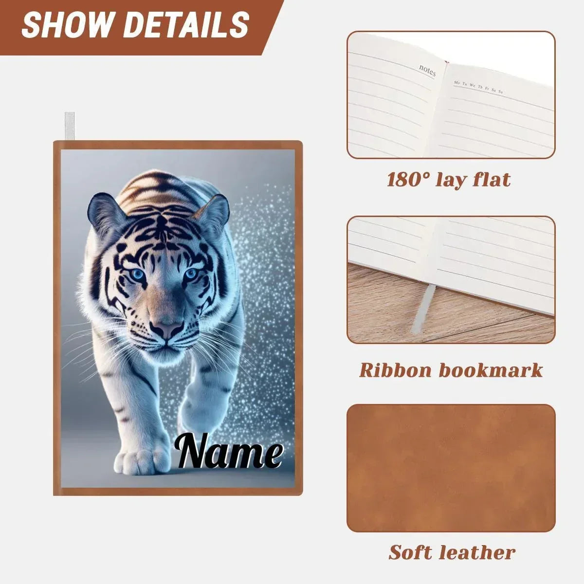 Personalized Blue Tiger Notebook: A5 Jungle Cat Journal for Writing, Keepsake Diary, Name Gift