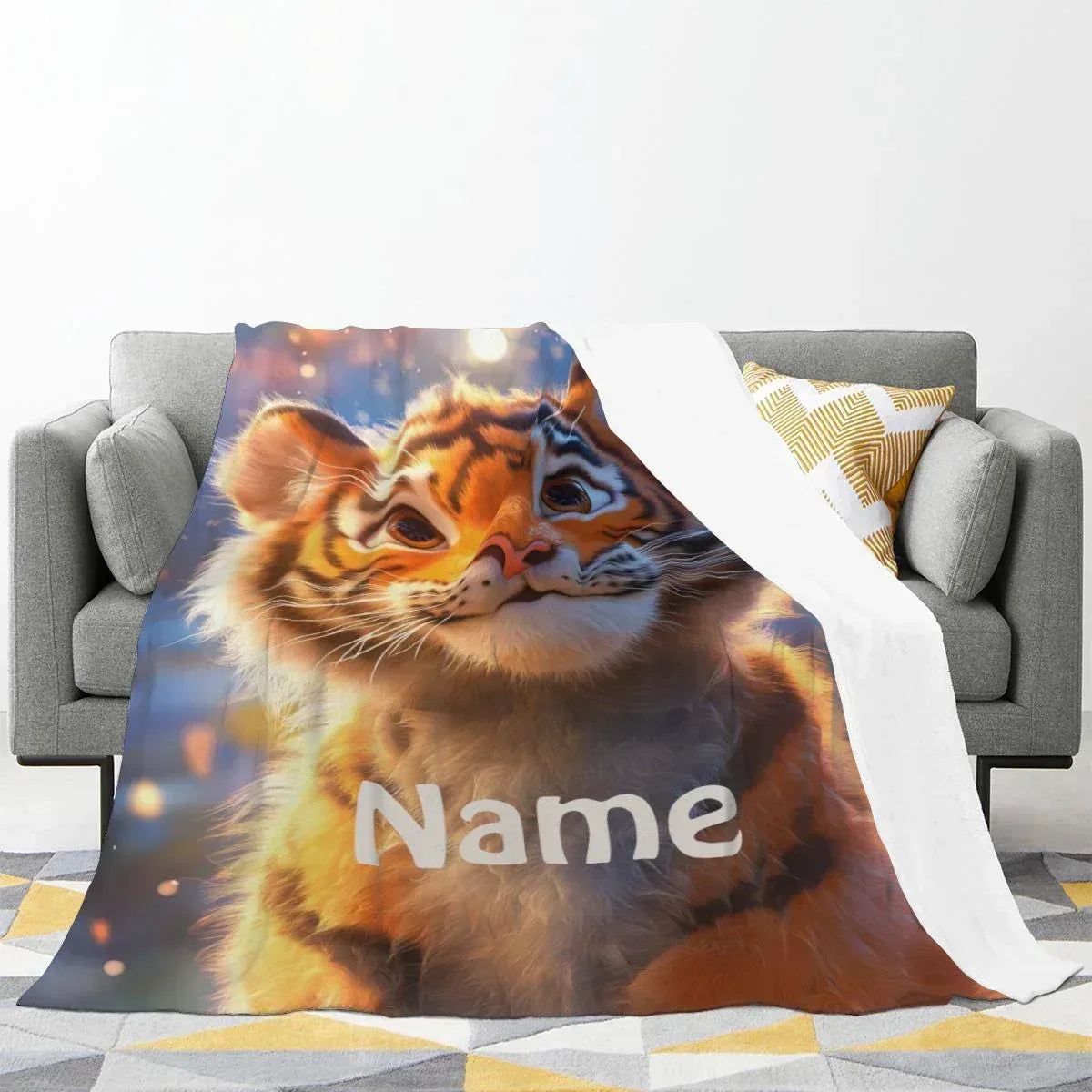 Personalized Baby Tiger Blanket - Soft Microfiber Jungle Throw Custom Name Gift