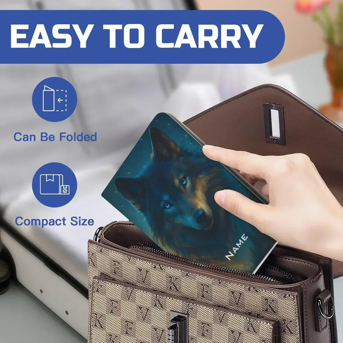 Personalized Mystical Wolf Passport Holder: Custom Travel Wallet