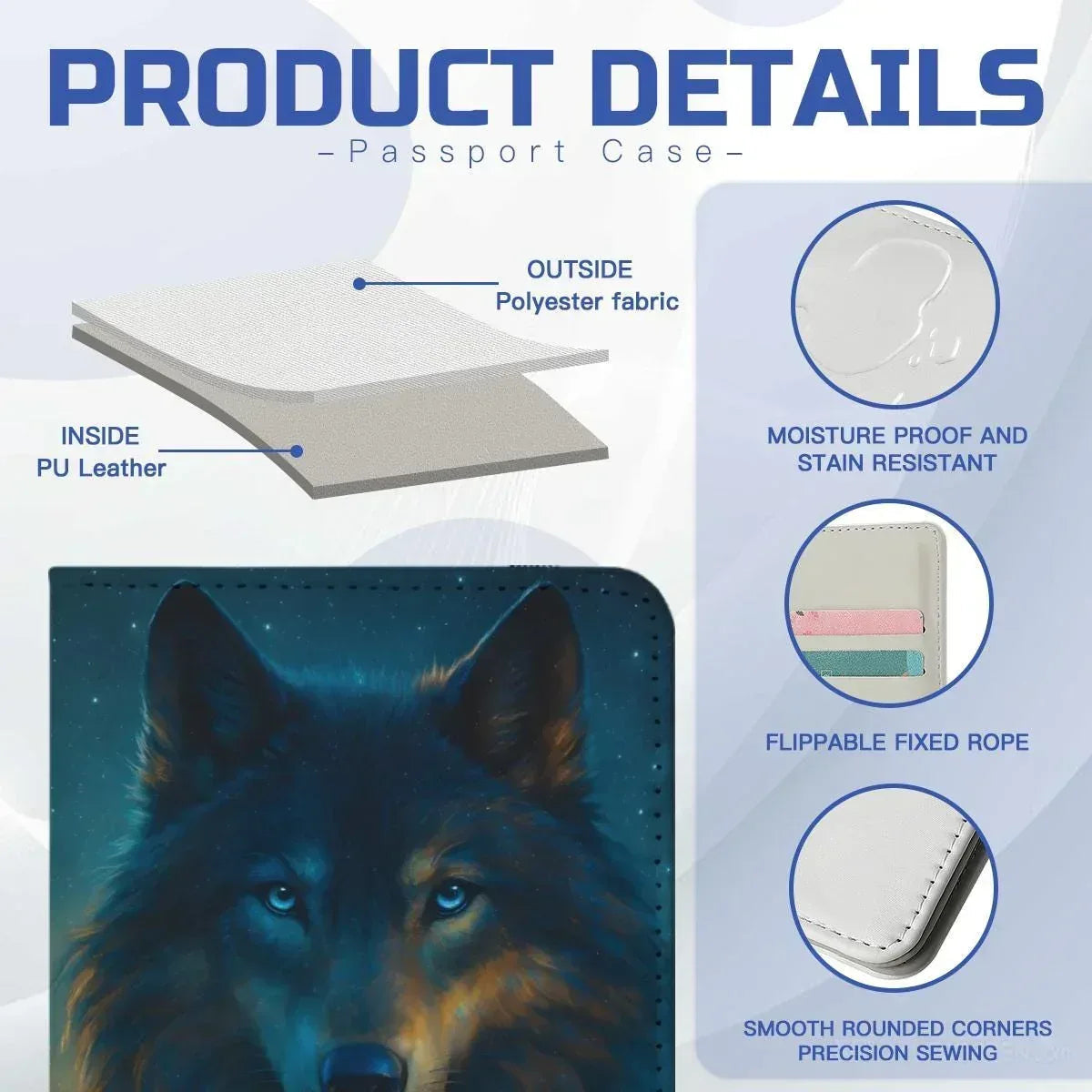 Personalized Mystical Wolf Passport Holder: Custom Travel Wallet