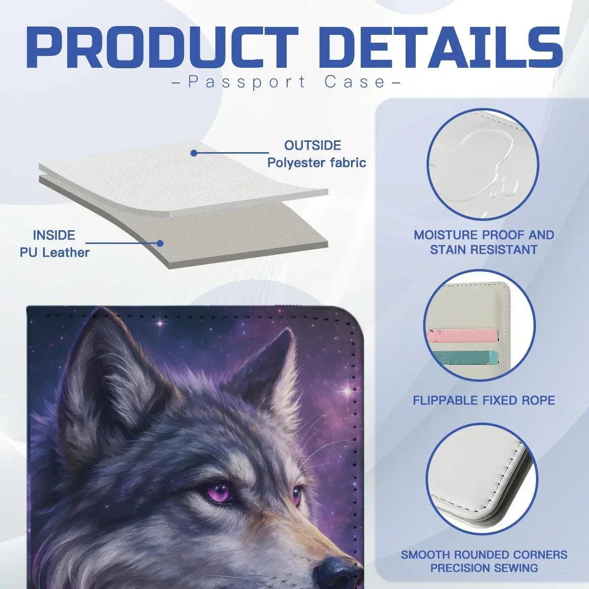 Personalized Galaxy Wolf Passport Holder: Cosmic Purple Travel Cover