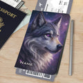 Personalized Galaxy Wolf Passport Holder: Cosmic Purple Travel Cover