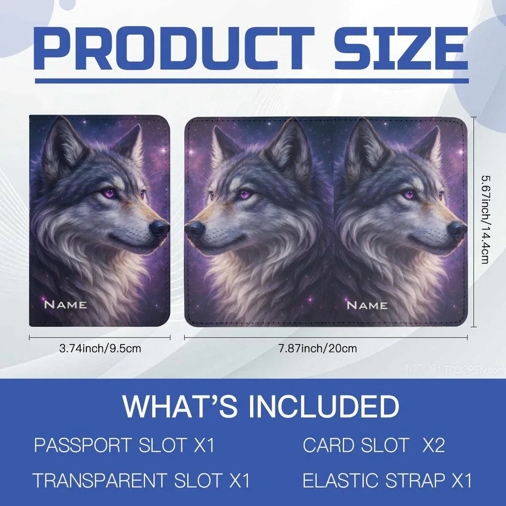 Personalized Galaxy Wolf Passport Holder: Cosmic Purple Travel Cover