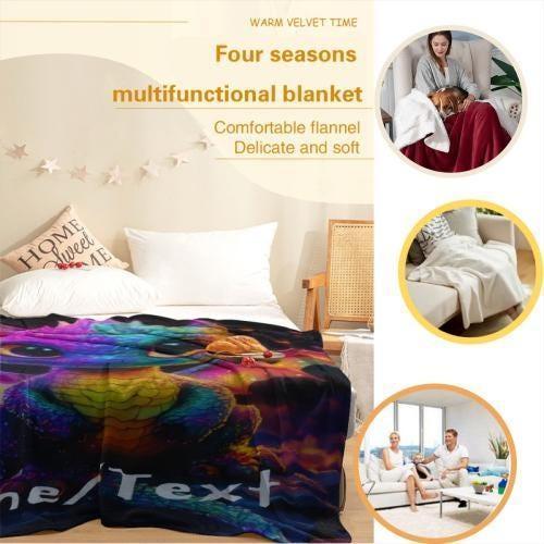 Personalized Glowing Rainbow Dragon Blanket: Soft Flannel Fleece Throw