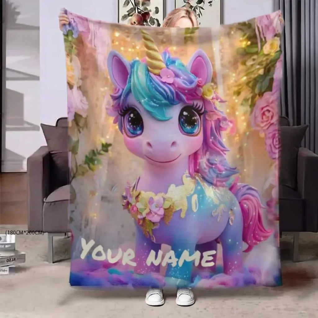 Personalized Unicorn Blanket: Soft Flannel Fleece Throw, Magical Name Gift