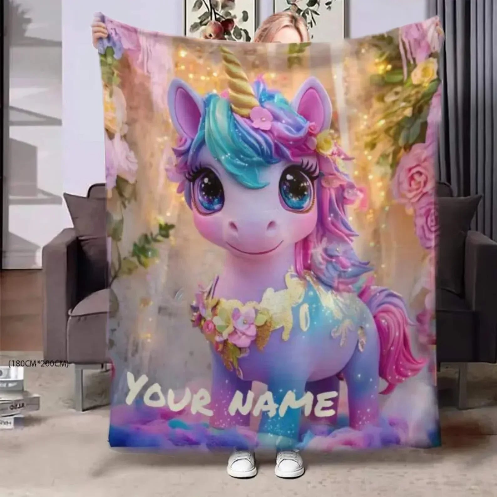 Personalized Unicorn Blanket: Soft Flannel Fleece Throw, Magical Name Gift