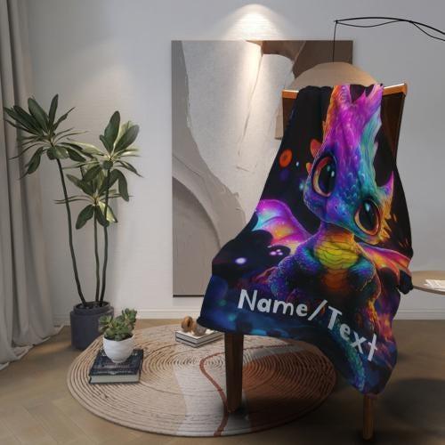 Personalized Glowing Rainbow Dragon Blanket: Soft Flannel Fleece Throw