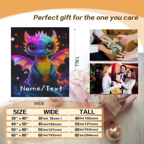 Personalized Glowing Rainbow Dragon Blanket: Soft Flannel Fleece Throw