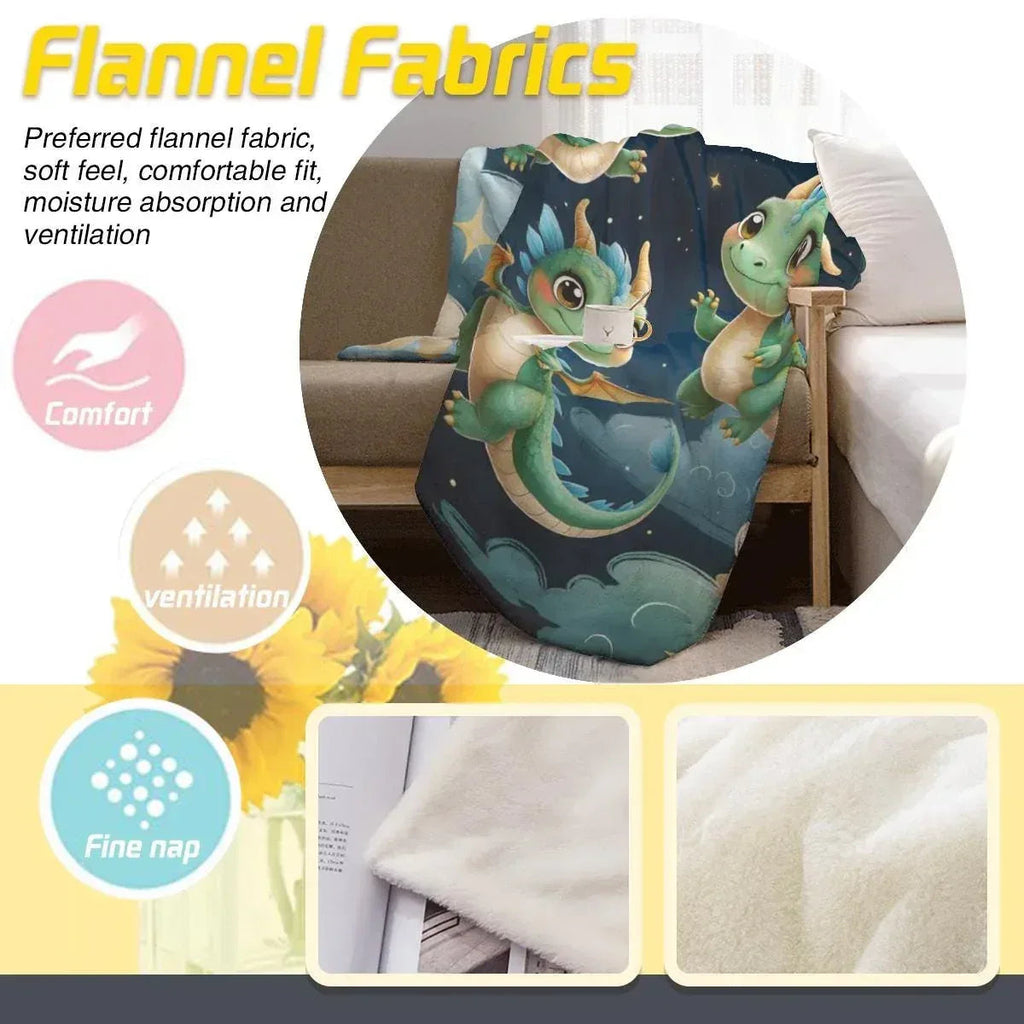 Personalized Green Dragon Blanket: Starry Night Bedroom Decor, Flannel Fleece Throw