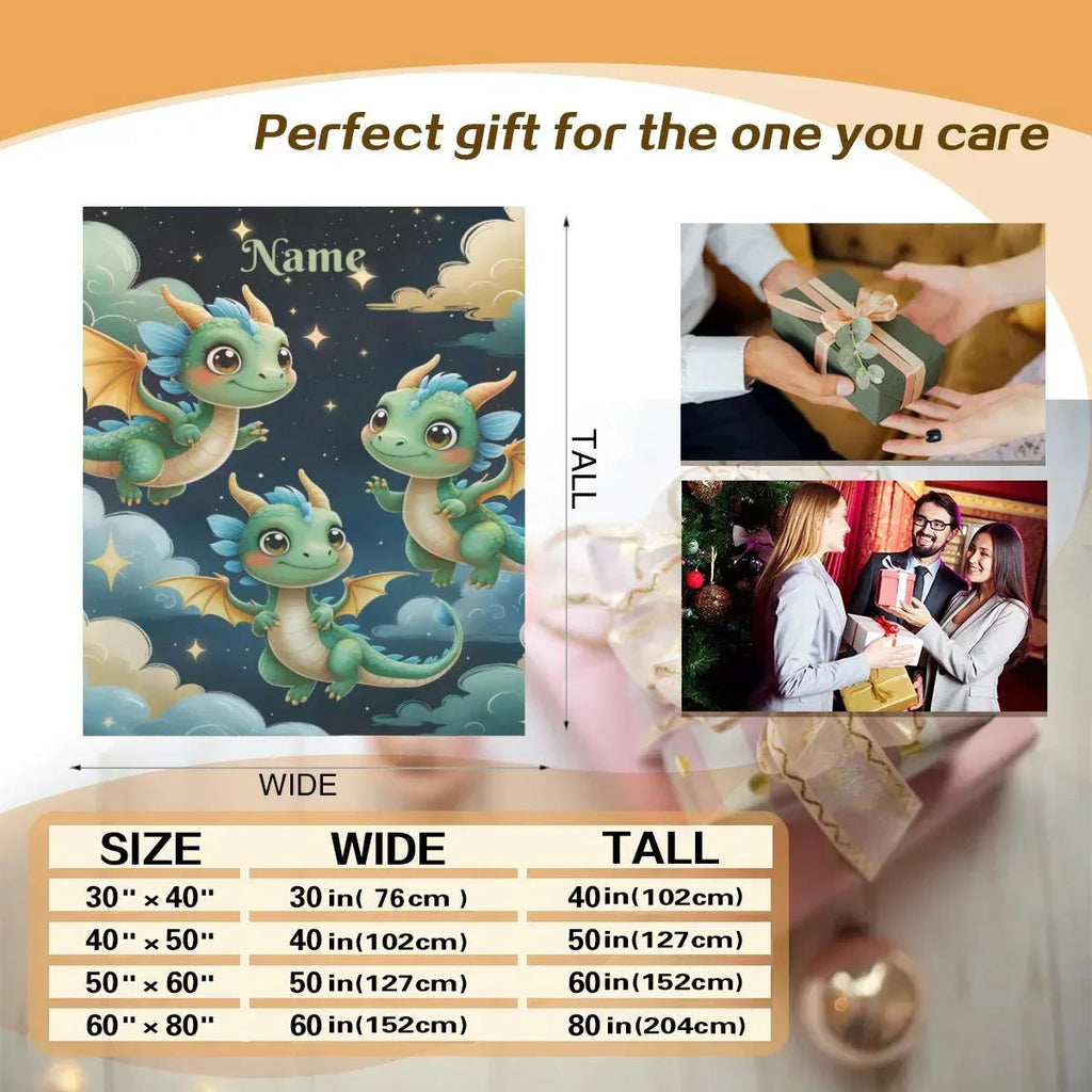 Personalized Green Dragon Blanket: Starry Night Bedroom Decor, Flannel Fleece Throw