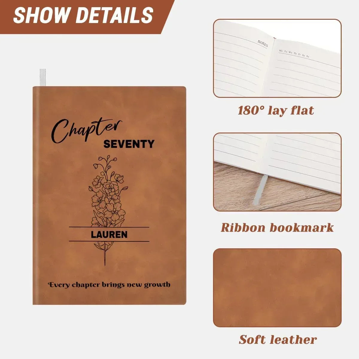 Personalized 80th, 70th, 60th, 50th, Birthday Leather Journal: Custom Age Year Gift, Keepsake Diary