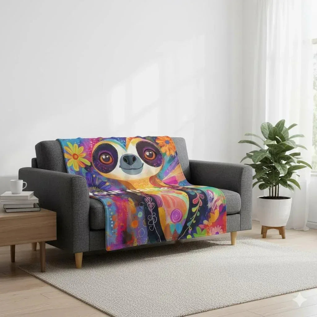 Customizable Sloth Blanket: Tropical Floral Art Flannel Throw