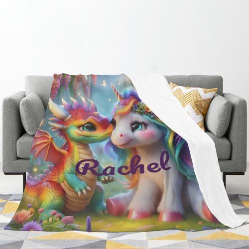 Personalized Unicorn & Dragon Blanket: Magical Fantasy Flannel Fleece Throw, Super Soft Kids Gift