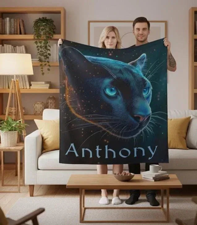 Personalized Black Panther Blanket: Cosmic Starry Night Soft Throw, Soft Flannel Fleece