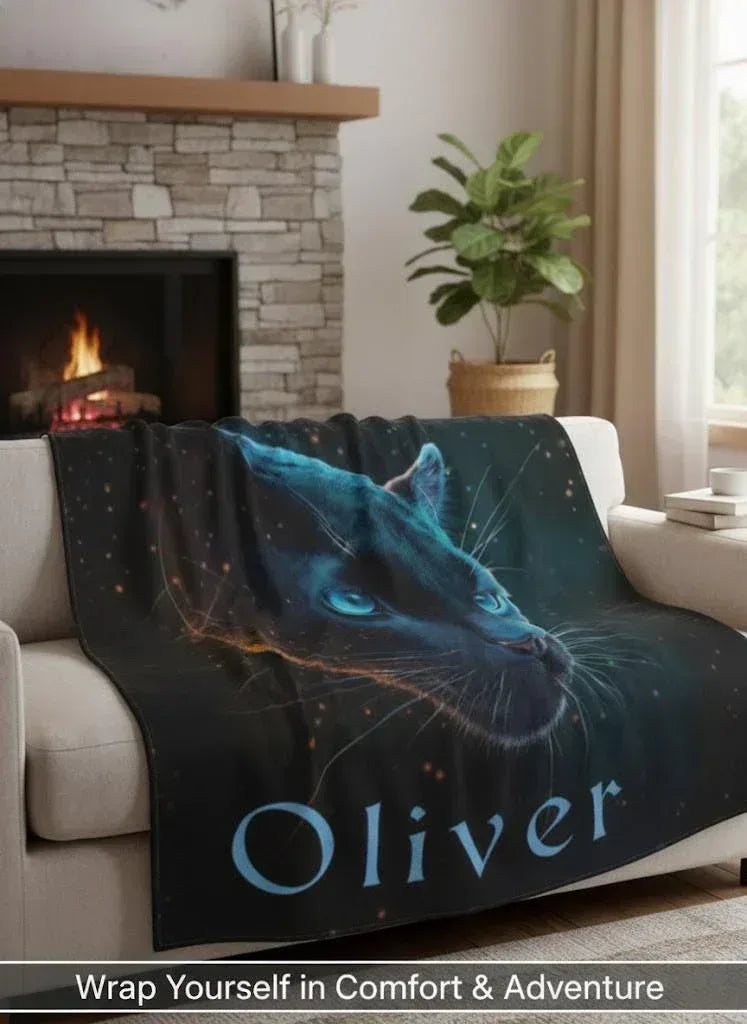 Personalized Black Panther Blanket: Cosmic Starry Night Soft Throw, Soft Flannel Fleece