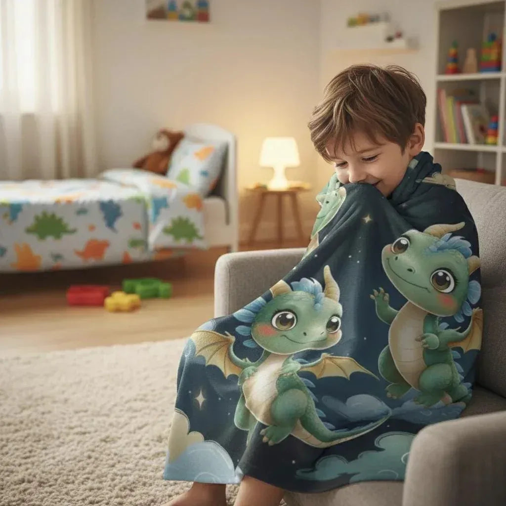 Personalized Green Dragon Blanket: Starry Night Bedroom Decor, Flannel Fleece Throw