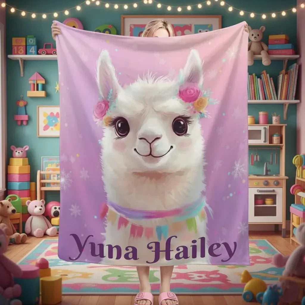 Personalized Llama Fleece Blanket: Alpaca Custom Name Throw