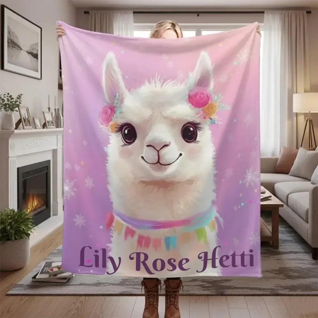 Personalized Llama Fleece Blanket: Alpaca Custom Name Throw