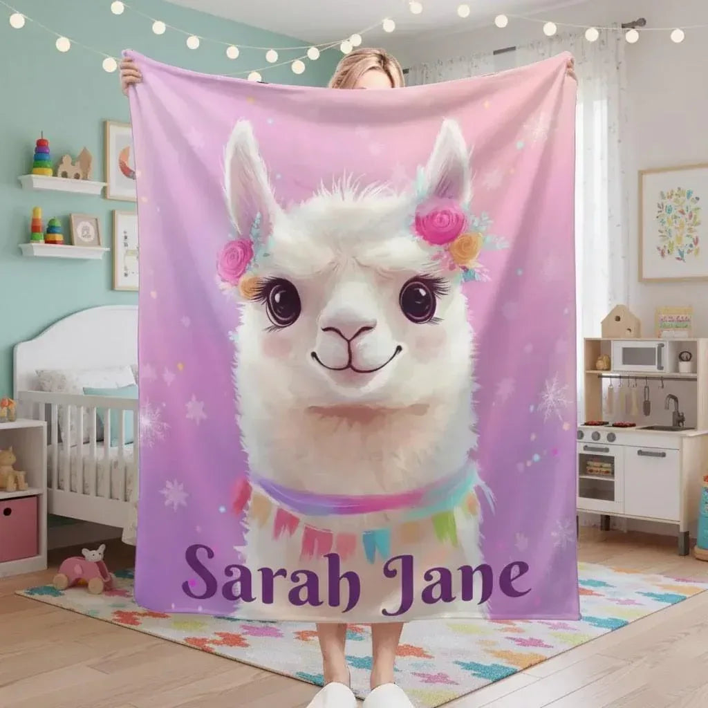 Personalized Llama Fleece Blanket: Alpaca Custom Name Throw