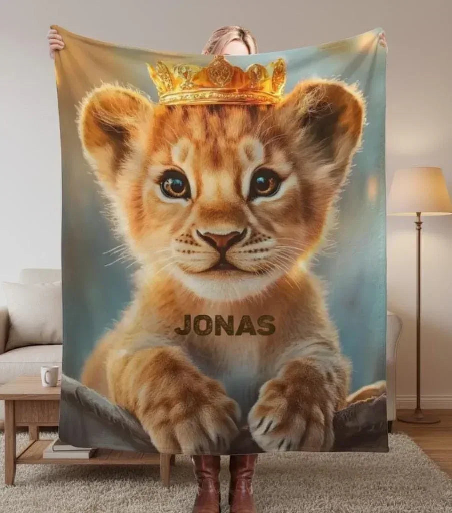 Customizable Lion King Baby Blanket: Simba Cub Keepsake Throw, Flannel Fleece Name Gift